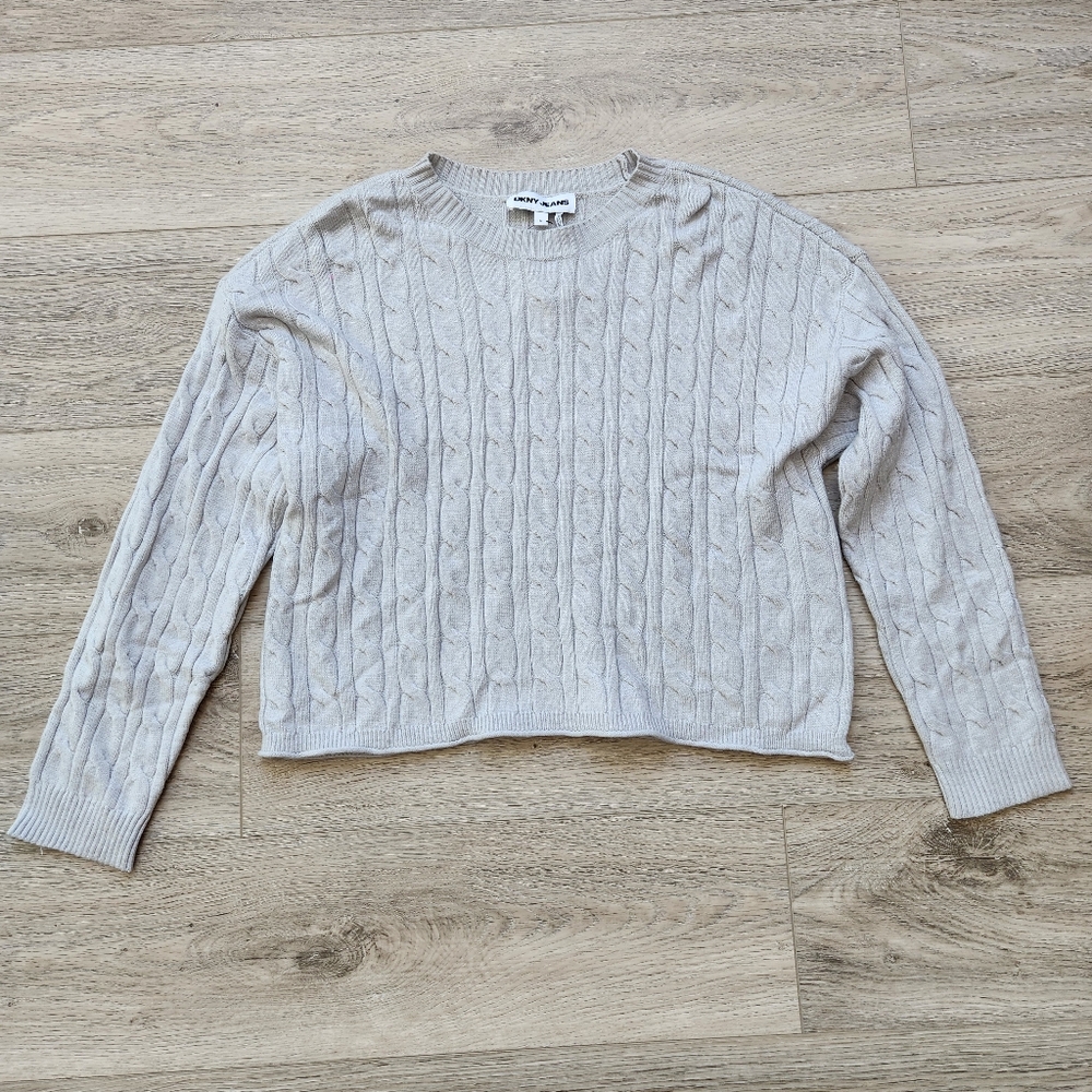 DKNY Jeans Gray Cable Knit Sweater Womens Medium Lightweight